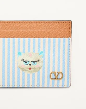 Cartera Valentino Garavani Vlogo Signature en piel de becerro granulada con estampado Le Chat de la Maison
