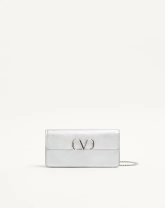 Cartera Vlogo Signature de piel de becerro granulada metalizada con cadena