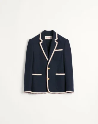 Chaqueta de algodón jersey de botonadura sencilla con ribete torchon