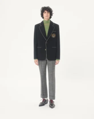 Chaqueta de lana de botonadura sencilla con parche Valentino