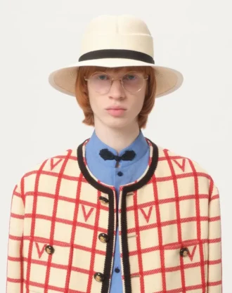 Chaqueta de mezcla de lana con estampado de cuadros en V