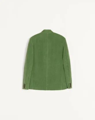 Chaqueta de terciopelo de algodón y lino lavado con cuello mao.