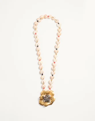 Collar Jardin Aquatique de metal, tela, conchas, coral y ónix