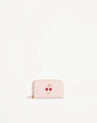 Mini cartera con cremallera Cherryfic en piel de becerro granulada