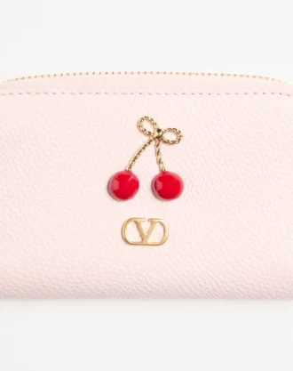 Mini cartera con cremallera Cherryfic en piel de becerro granulada