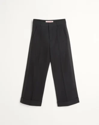 Pantalones de lana con puños y bandas laterales de satén