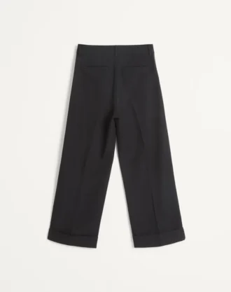 Pantalones de lana con puños y bandas laterales de satén