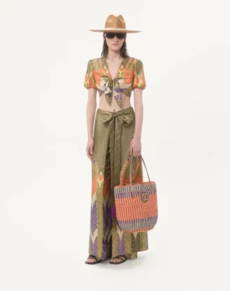 Pantalones de lurex con estampado Voyage Imaginaire