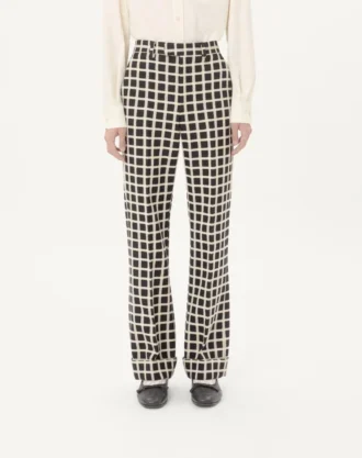 Pantalones de mezcla de lana con estampado de cuadros y vuelta