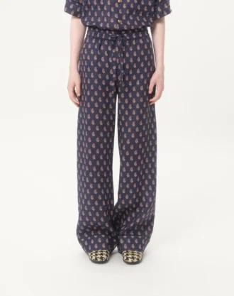Pantalones ligeros de lino con vuelta y estampado Voyage Imaginaire