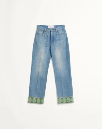 Pantalones vaqueros con ribetes jacquard