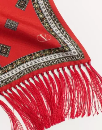 Pañuelo bandeau de seda con flecos