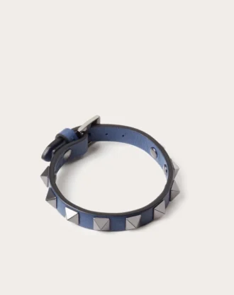 Pulsera de piel Rockstud con tachuelas de rutenio